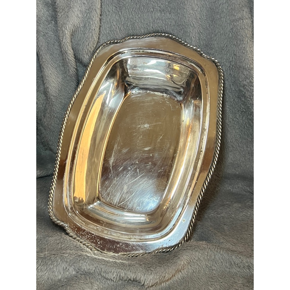 Vintage EPNS Silverplate Serving Tray Rope Edge Rectangular 11in Patina